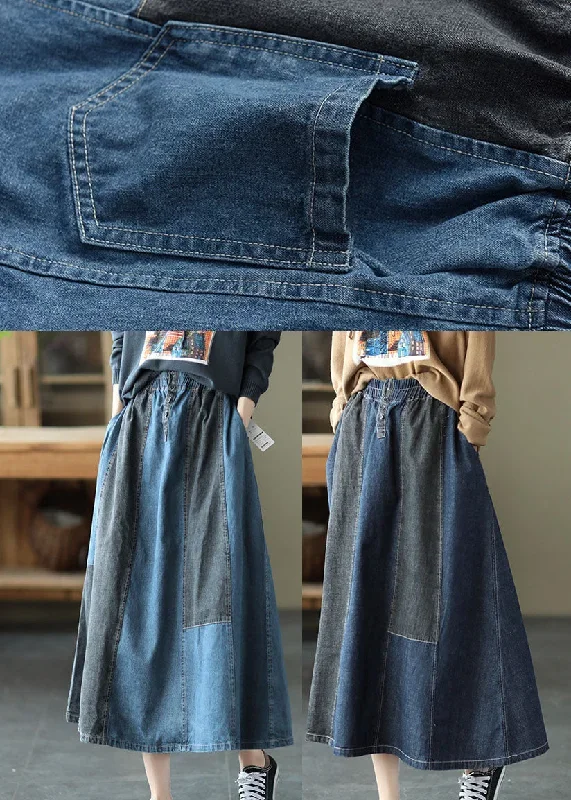 dark-blue-denim-skirt-elastic-waist-button-spring