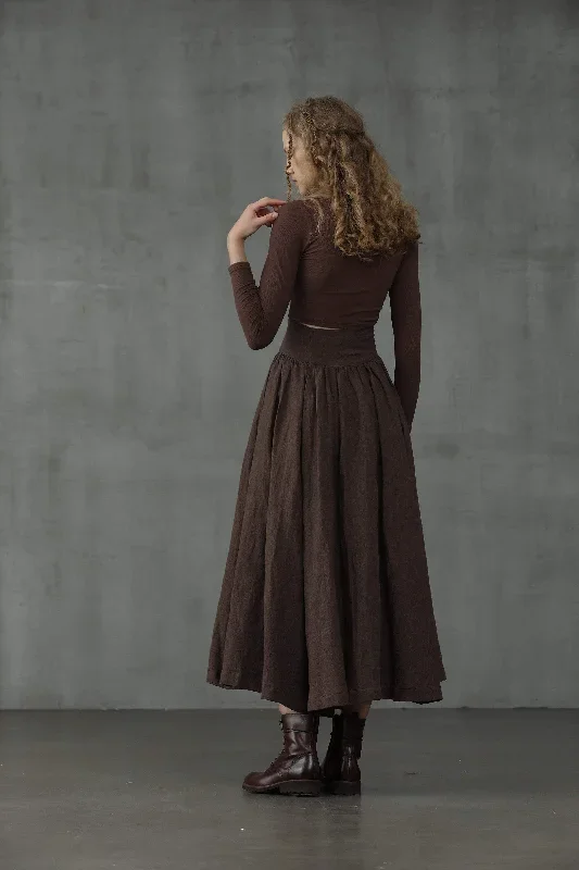 dark-brown-maxi-linen-skirt-lace-up-maxi-linen-skirt-girdle-linen-skirt-1950s-skirt-winter-skirt-flared-skirt-linennaive