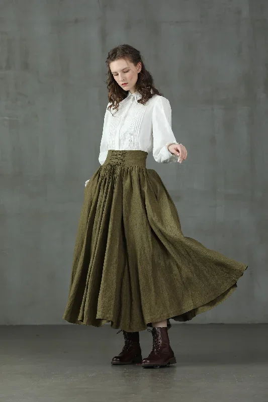 dark-brown-maxi-linen-skirt-lace-up-maxi-linen-skirt-girdle-linen-skirt-1950s-skirt-winter-skirt-flared-skirt-linennaive