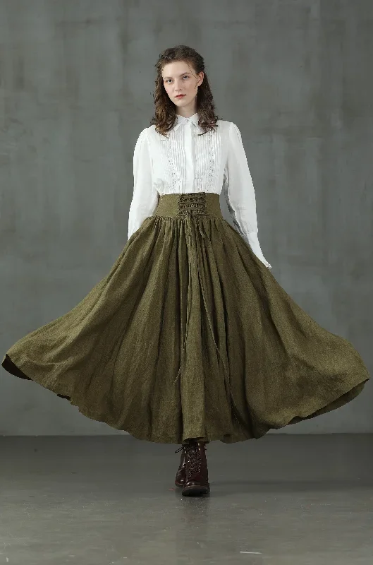 dark-brown-maxi-linen-skirt-lace-up-maxi-linen-skirt-girdle-linen-skirt-1950s-skirt-winter-skirt-flared-skirt-linennaive