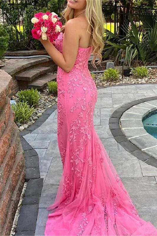 elegant-strapless-yellow-long-lace-prom-dress-with-slit