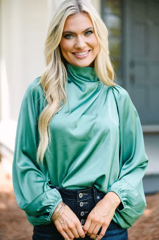 Embrace The Joy Dark Sage Satin Blouse