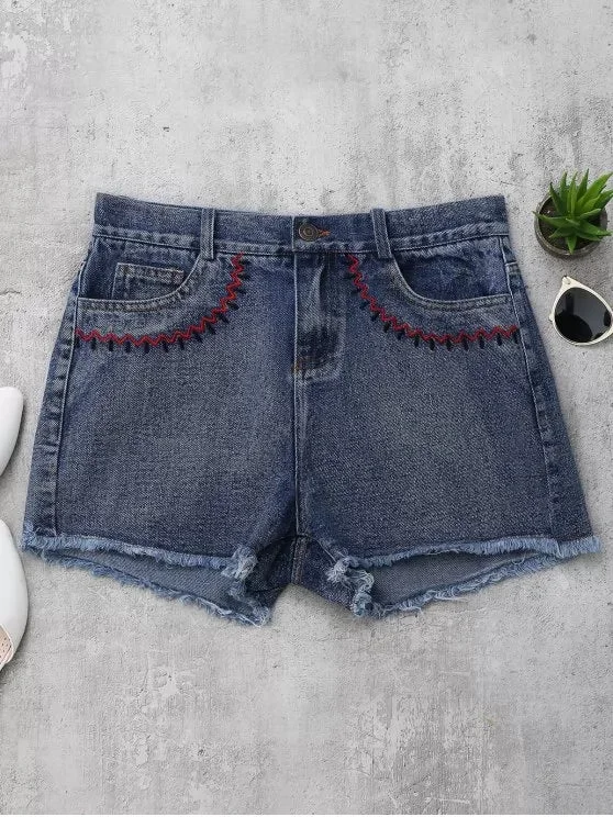 Fashion Embroidered Cutoffs Denim Shorts