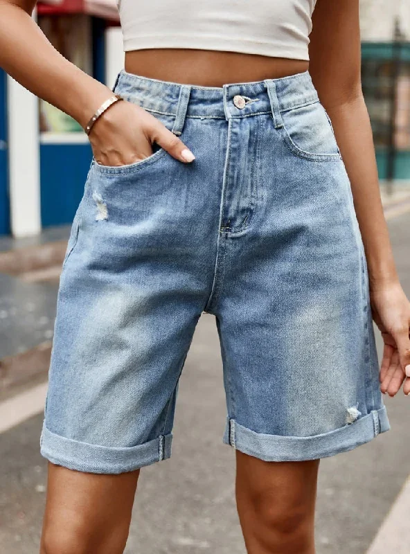 Five-point Shorts Holes Denim Short