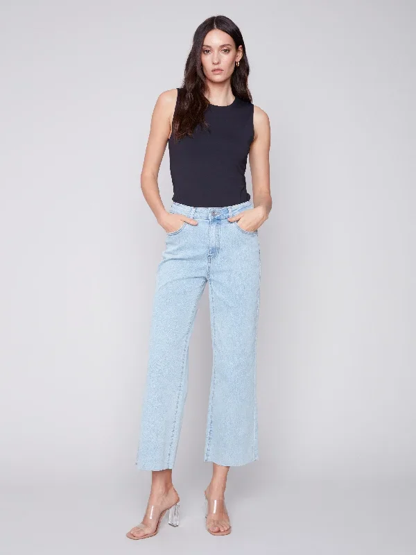 Flared Jeans with Raw Edge - Bleach Blue