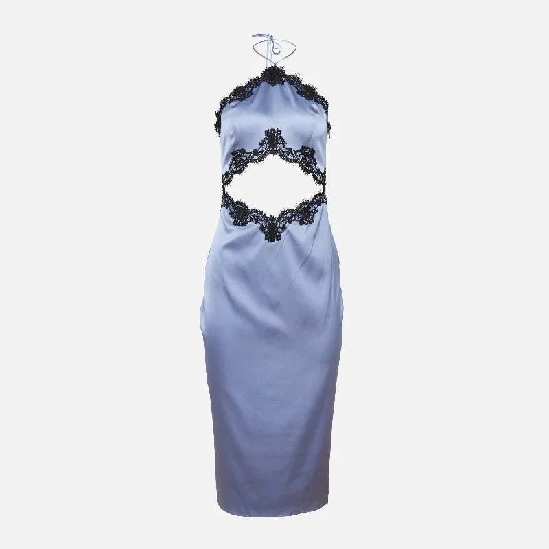 Fleur du Mal Silk and Lace Halter Dress - Denim