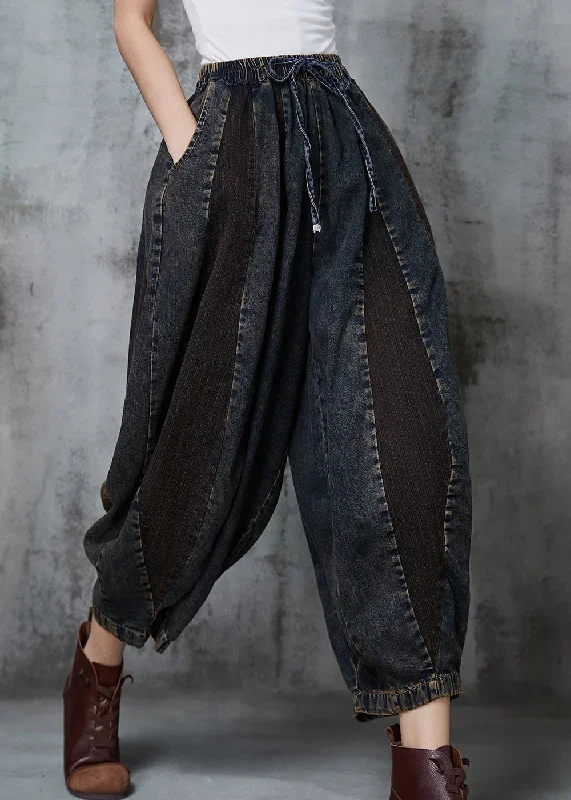 french-navy-oversized-patchwork-denim-pants-spring