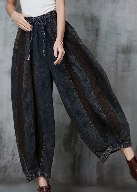 french-navy-oversized-patchwork-denim-pants-spring