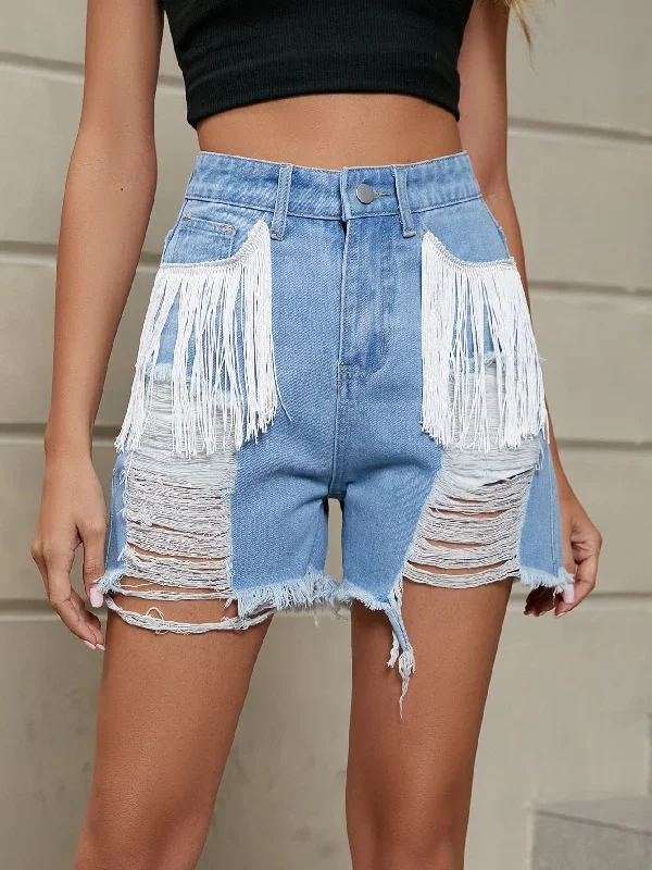 Fringed Wash Jeans Shorts