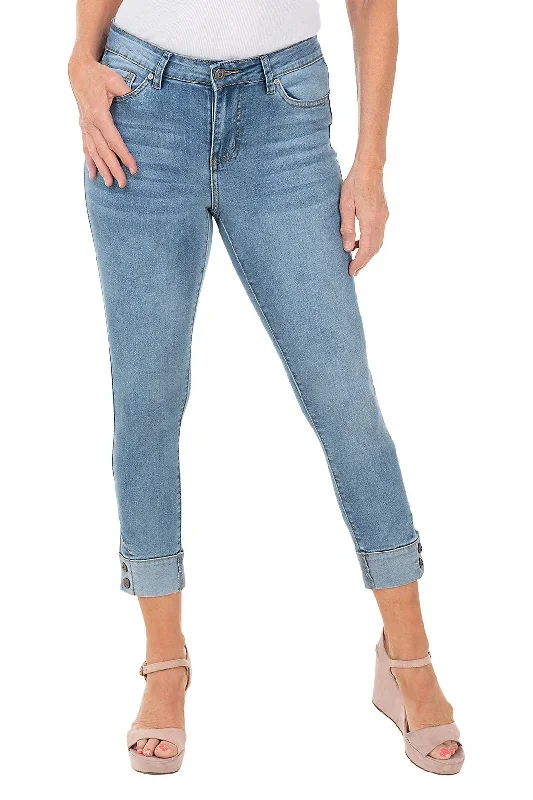 Double Snap Cuffed Denim Crop Pant