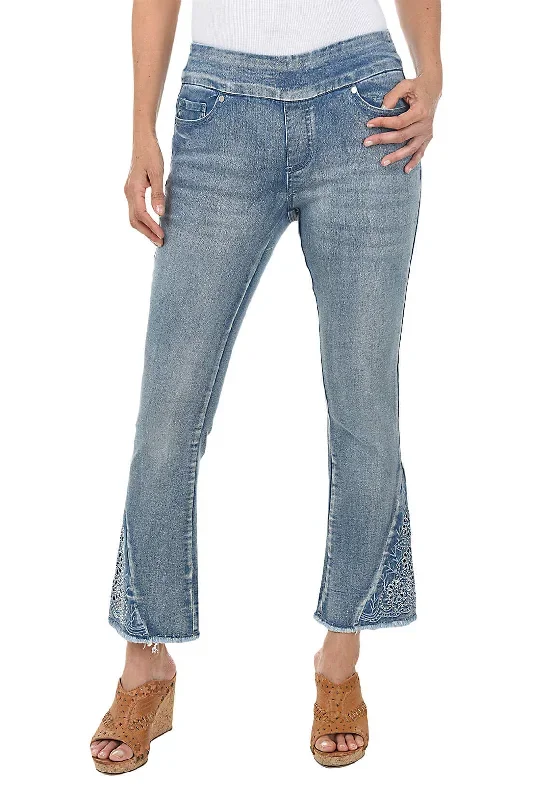 Daisy Rhinestone Flared Denim Ankle Pant