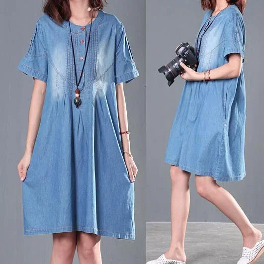 gradient-blue-denim-sundress-short-sleeve-plus-size-summer-denim-dresses