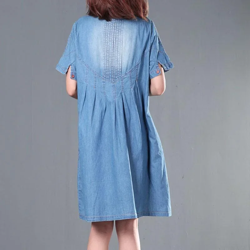 gradient-blue-denim-sundress-short-sleeve-plus-size-summer-denim-dresses