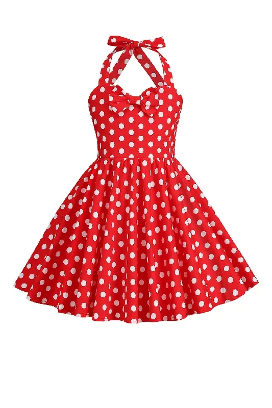 Licou Robe rouge vintage à pois pour filles avec arc