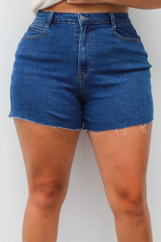 Heat Wave High Rise Shorts: Dark Denim