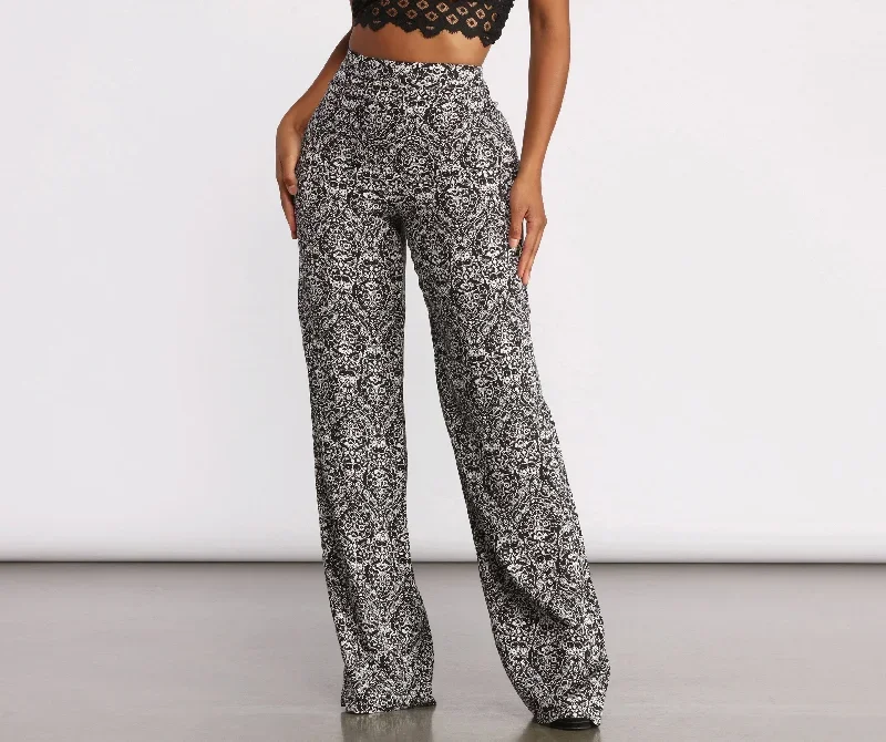 High Waist Bohemian Print Wide Leg Pants