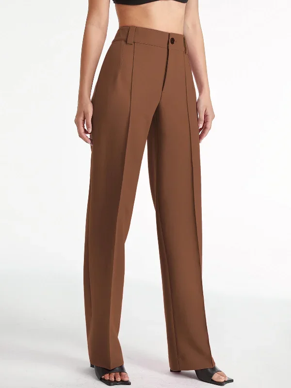 BerryBetty - High Waisted Pleat Front Solid Colored Straight Leg Trousers