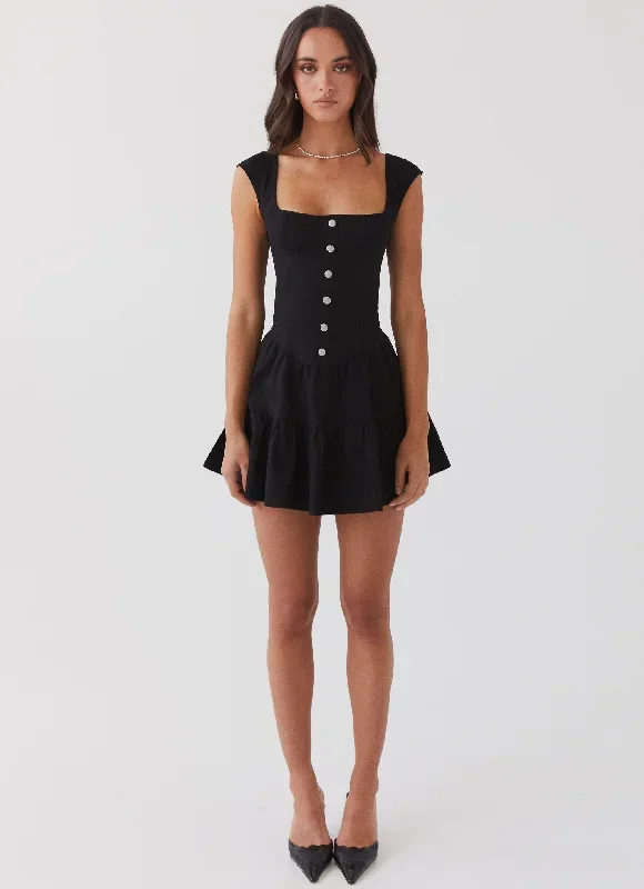 Isabella Denim Bustier Dress - Black