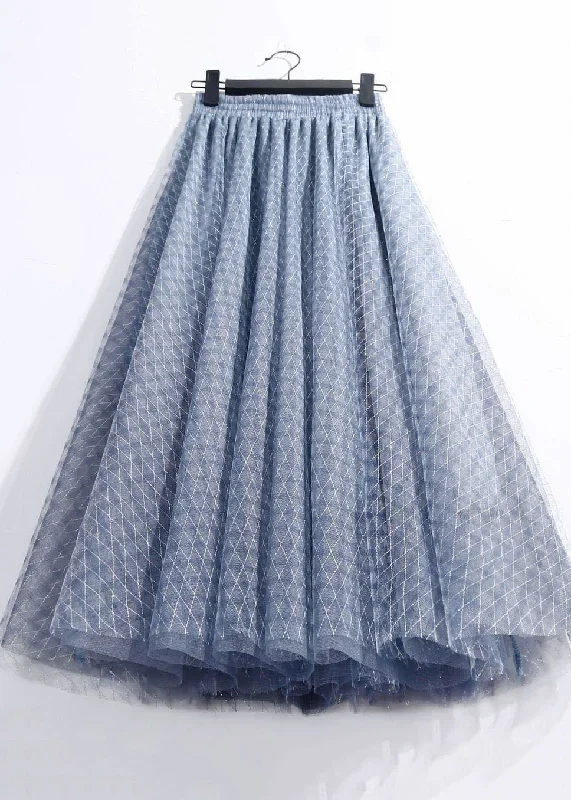 Italian Blue Elastic Waist Plaid Exra Large Hem Tulle Skirts Spring