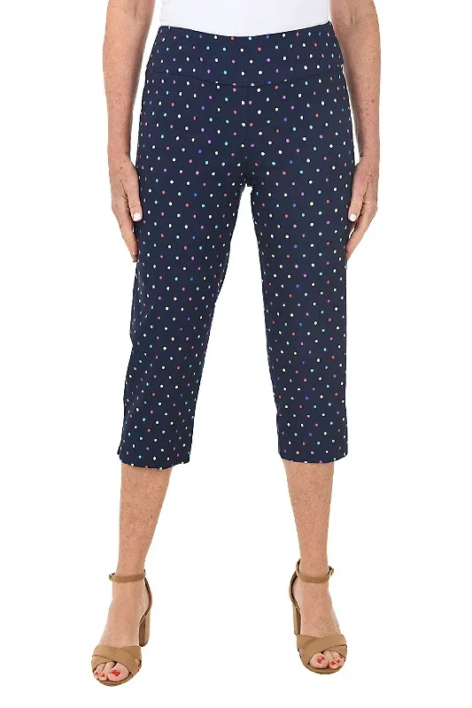 Navy Rainbow Dots Pull-On Crop Pant