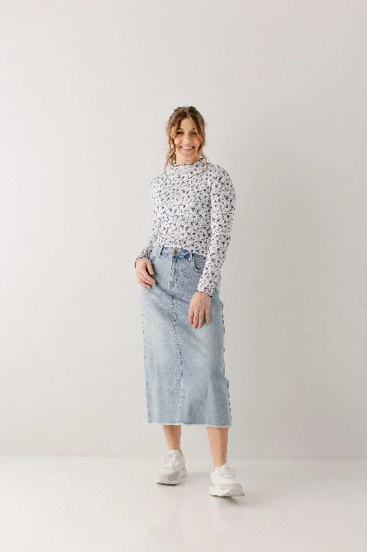 'Laura' Petite Length Denim Midi Skirt