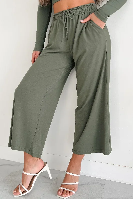 Lazy Reputation Drawstring Waist Lounge Pants (Dusty Olive)