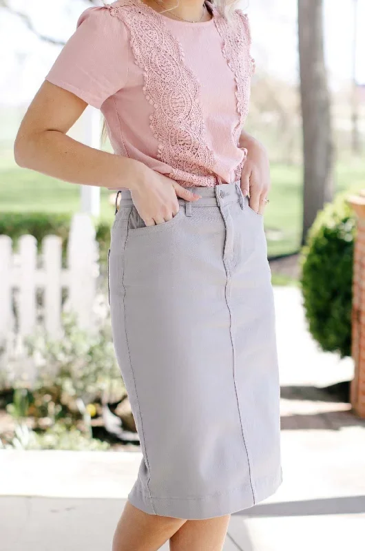 'Leah' Denim Skirt in Light Grey FINAL SALE