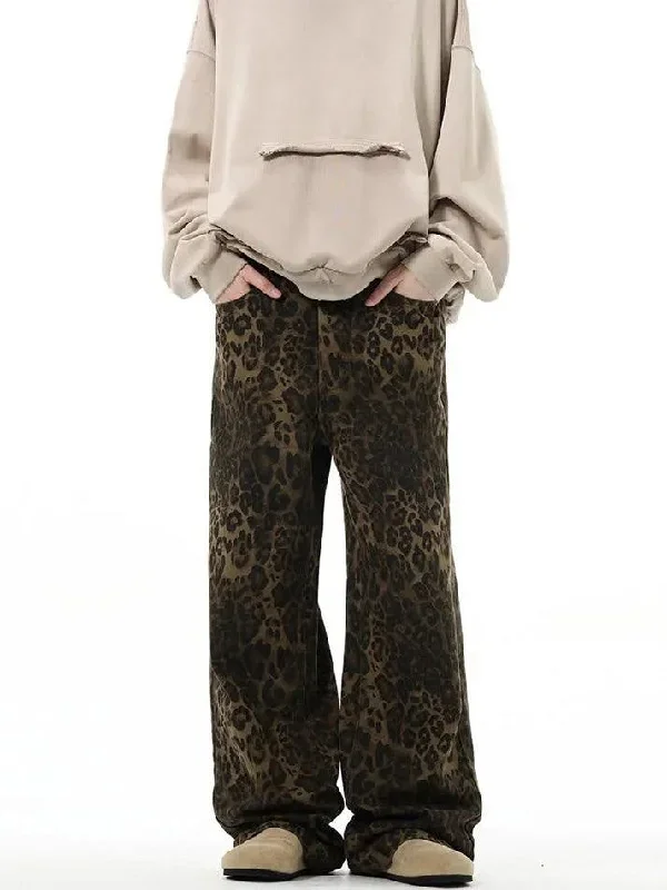 Leopard Print Straight Leg Jeans