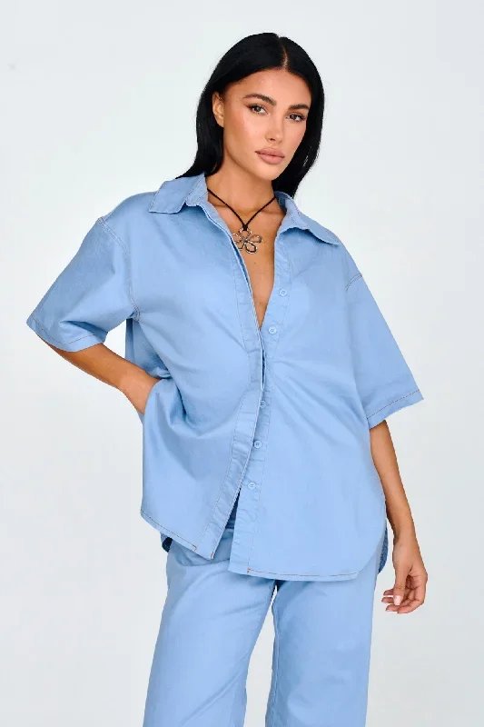 Light Aura Button Up Shirt Denim Blue