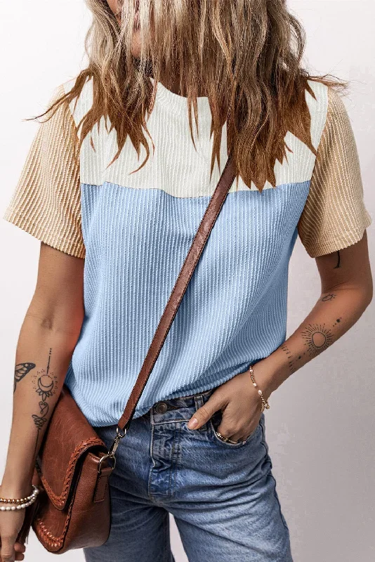 light-blue-rib-textured-colorblock-t-shirt