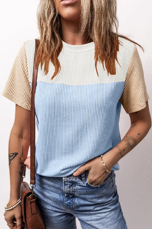 light-blue-rib-textured-colorblock-t-shirt