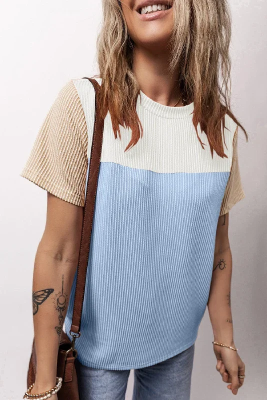 light-blue-rib-textured-colorblock-t-shirt