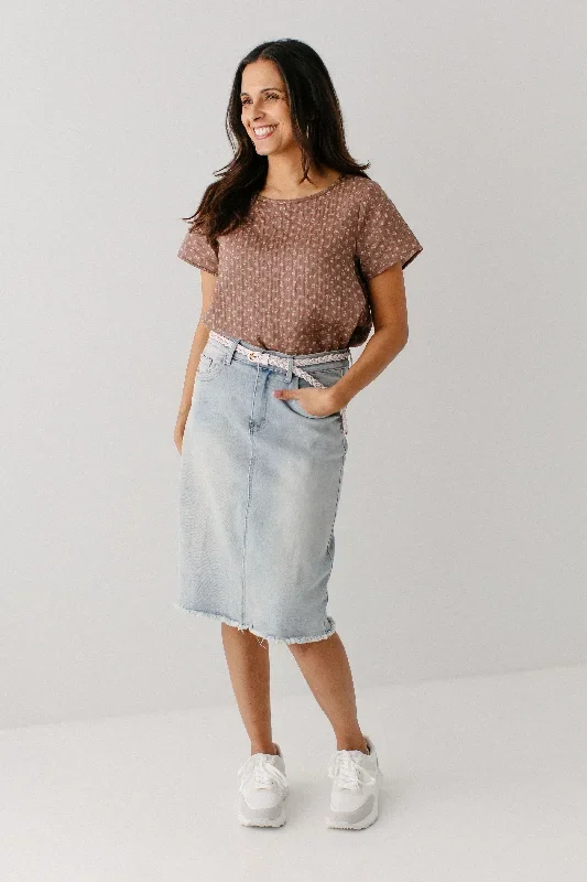 'Lily' Light Denim Knee Length Skirt