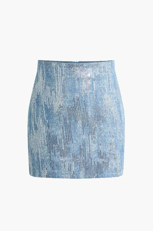 Sequin Denim Mini Skirt