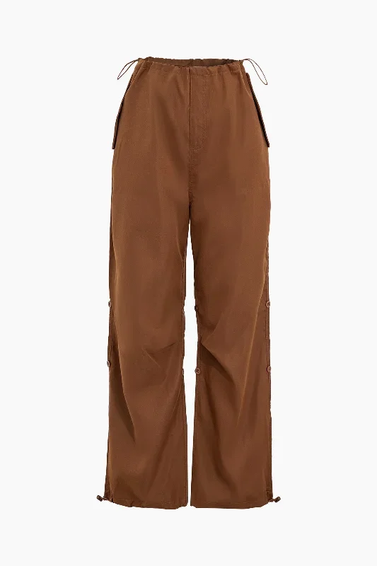 Elastic Waist Drawstring Cargo Pants with Cuffed Ankles