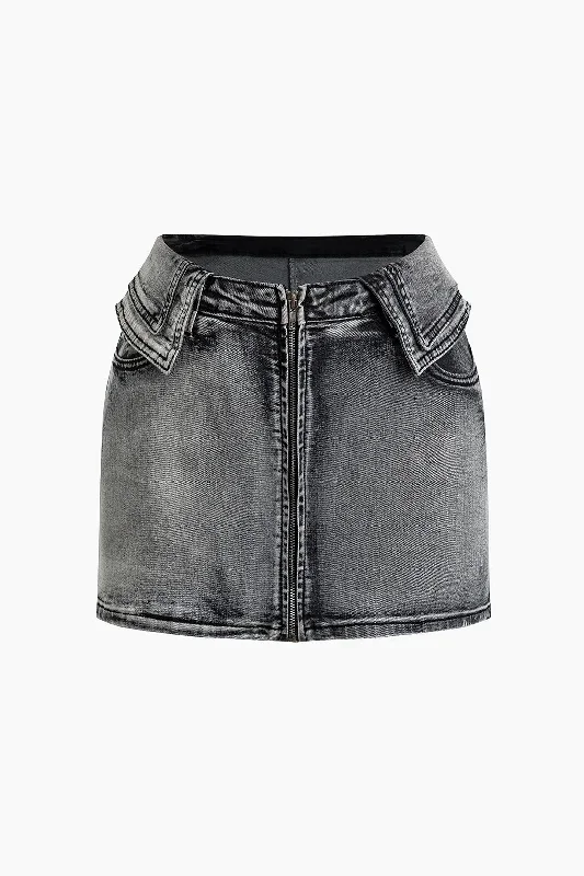 Faded Zipper Denim Mini Skirt