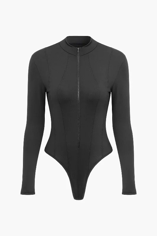 Solid Mock Neck Zipper Bodysuit