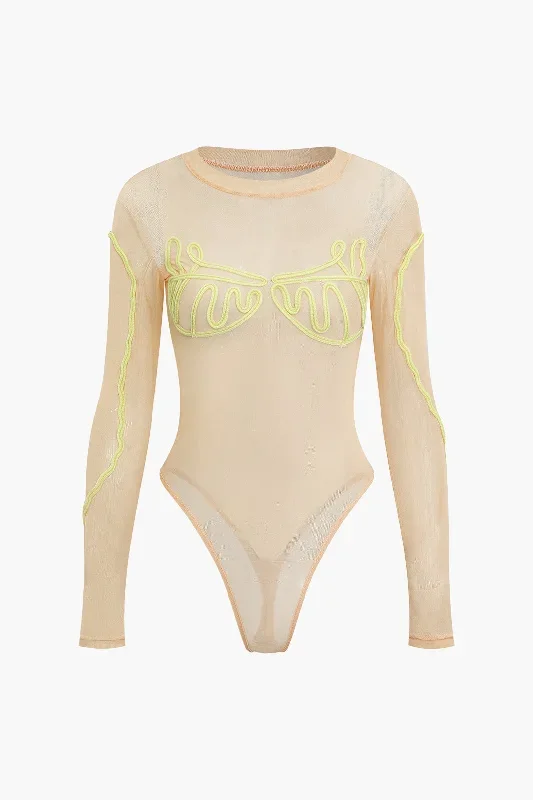 Abstract Embroidery Mesh Bodysuit