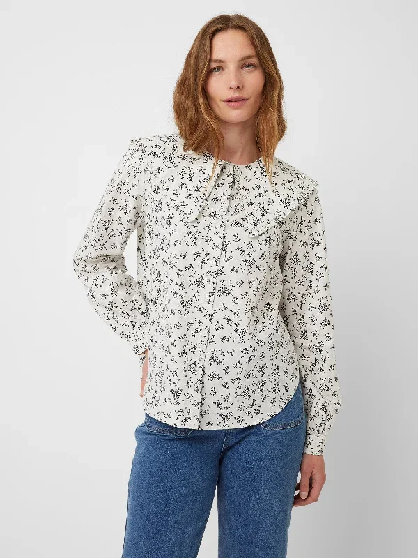 Micro Floral Organic Round-Neck Blouse