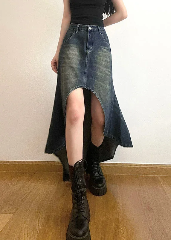 Modern Blue Pockets Asymmetrical Patchwork Denim Skirts Summer