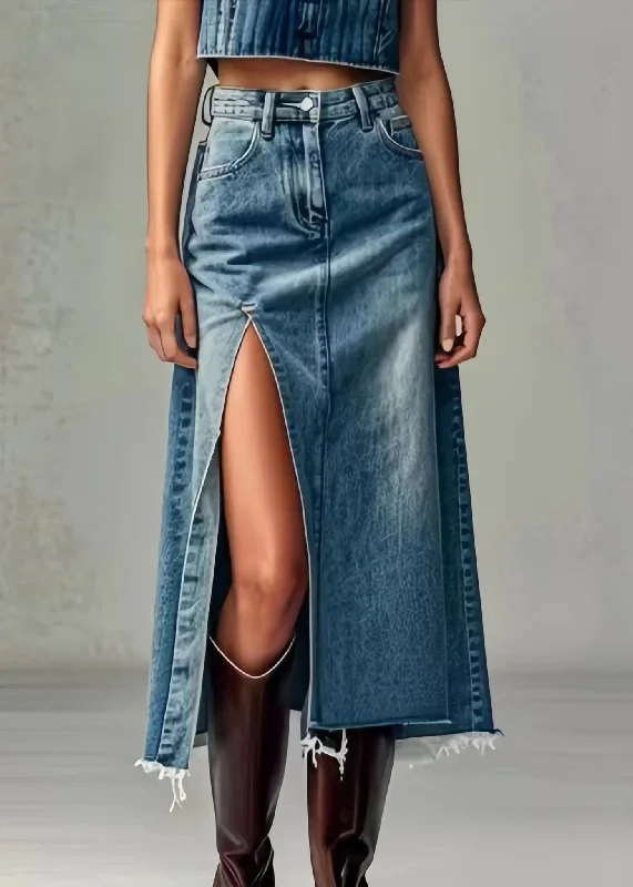 Modern Blue Side Open High Waist Denim Summer Skirts