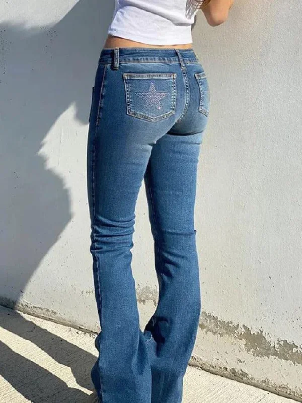 multi-pocket-rhinestone-elastic-slim-jeans