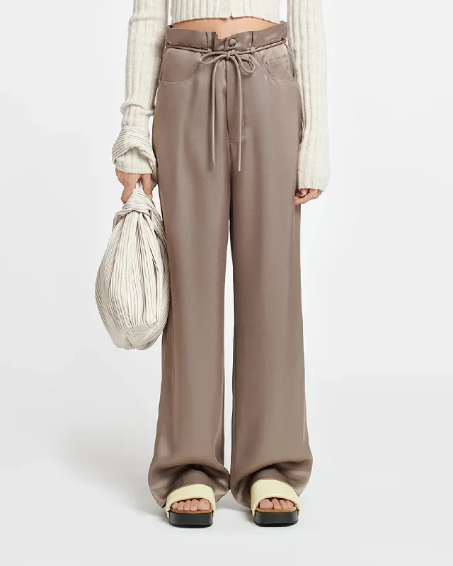 Sato - Belted Slip Satin Pants - Clay