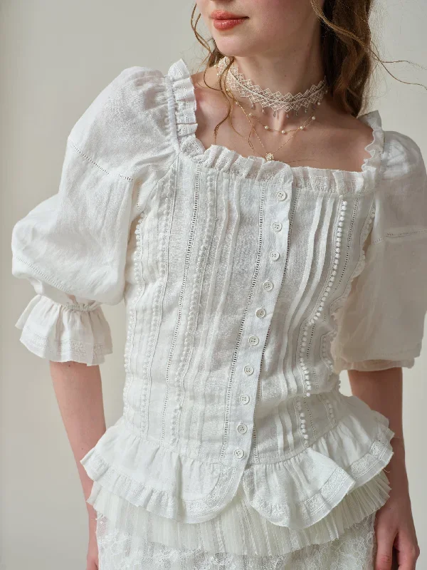 off-shoulder-linen-blouse-in-gold-beige-and-white-lace-blouse-ruffle-linen-blouse-vintage-blouse-puff-sleeve-blouse-linennaive