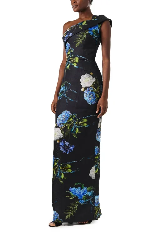 one-shoulder-floral-draped-column-gown