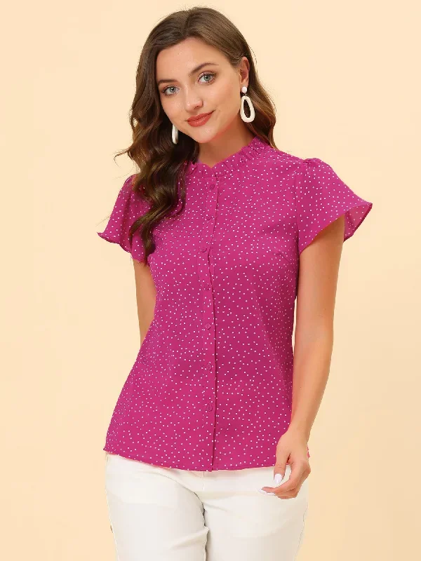 Ruffle Summer Dots Print Retro Short Sleeve Button Blouse