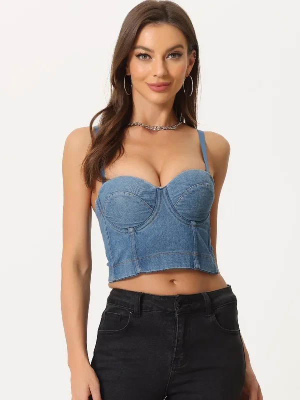 Denim Push Up Bustier Top Sleeveless Cami Jeans Crop Top