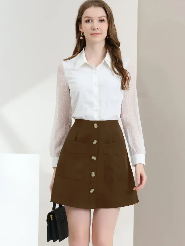 Work Office Button A-Line High Wasit Mini Short Skirt