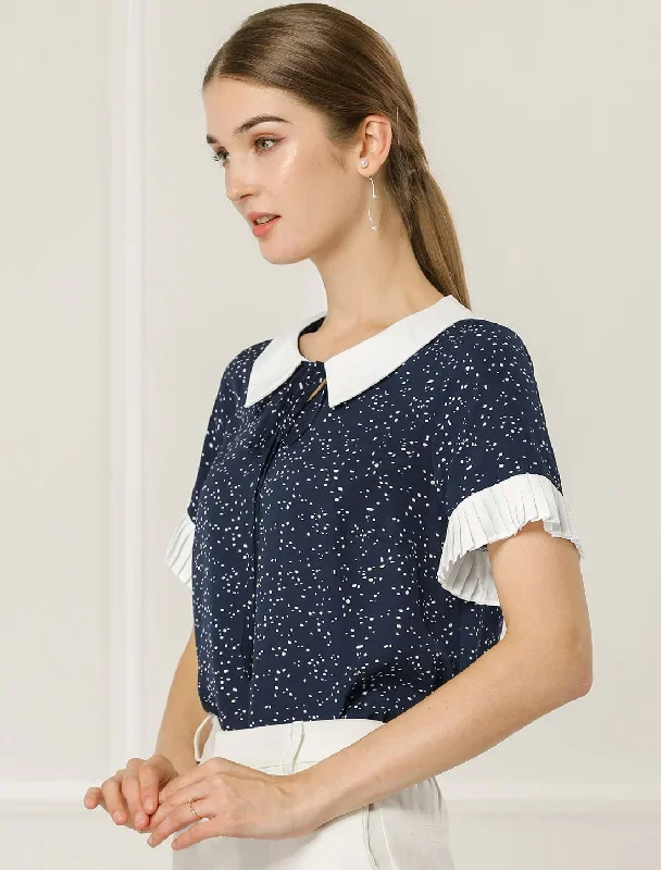 Contrast Doll Collar Polka Dots Tops Short Sleeve Blouse