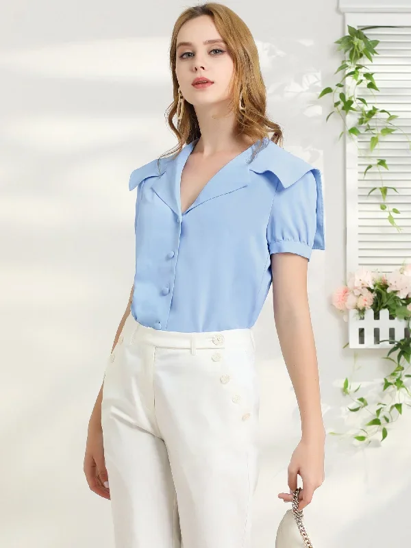 Puff Sleeve Shirt Office Work Button Down Collared Blouse